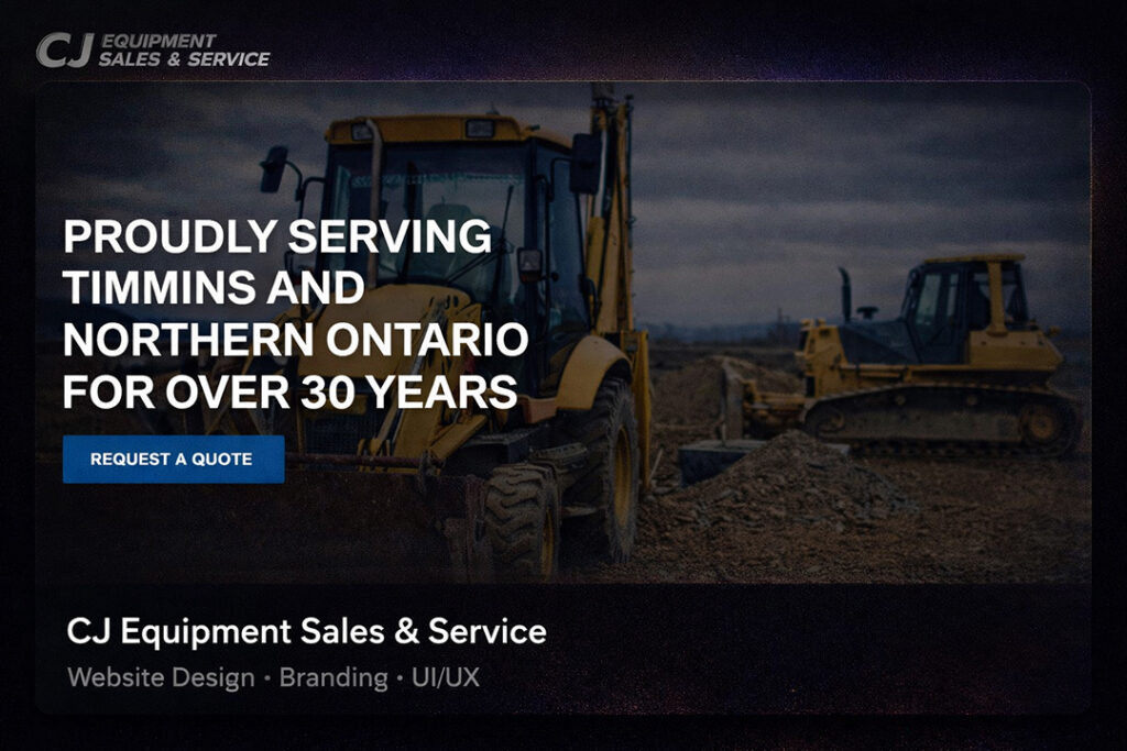 Website design for CJ Equipment Sales & Service, a heavy equipment company in Northern Ontario